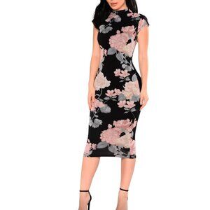 NWOT Floral Print Midi Bodycon Tube Fitted Dress